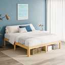 14 Inch High Bamboo Wood King Size Bed Frame, Steel Slats Support King Bed Frame, Sturdy, No Box Spring Needed, Easy Assembly, Noise Free