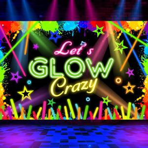 Neon Let's Glow Party Backdrop,Glow in The Dark Party Backdrop,Colorful Photography Background for Glow in The Dark Decorations and Neon Themed Parties (5.90ft x 3.93ft)