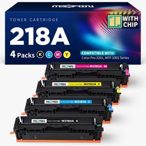 218A Toner Cartridges with Chip | Compatible Replacement for HP 218A W2180A W2181A W2182A W2183A 218X W2180X Work with Color Pro 3201dw 3301cdw 3301fdw 3301sdw Printer, 4 Color Packs Set