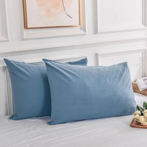 NEXHOME PRO 100% Organic Cotton Queen Pillowcases Set of 2, Envelope Closure Linen Feel Textured Natural, Soft and Durable, Premium Cooling Pillow Cases for Bed (20x30 inch, Blue)