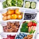 Prep Naturals 36oz Glass Meal Prep Containers - Airtight Glass Food Storage Containers with Lids - Dishwasher, Microwave & Oven Safe Meal Prep Bowls - Pack of 5, 36 Oz, 2-Compartment, Clear