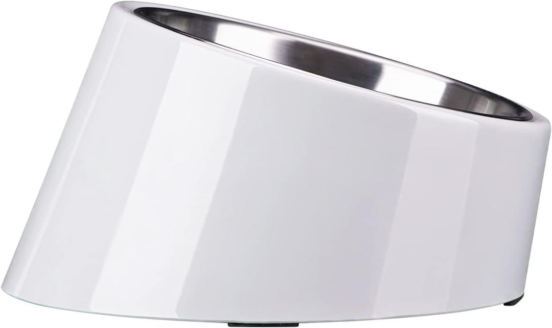 SuperDesign Mess Free 15 Slanted Bowl for Dogs and Cats, Tilted Angle Bulldog Bowl Dog Feeder, Non-Skid & Non-Spill, Easier to Reach Food S/0.5 Cup Gray