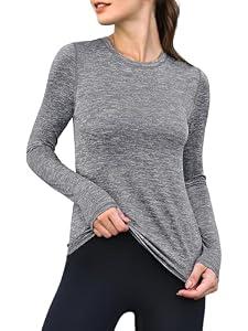 ANRABESS Womens Long Sleeve Workout Quick Dry Fitted Yoga Gym Athletic Shirts Grey Medium