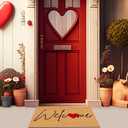 Tinideya Valentines Day Welcome Doormat Indoor Outdoor 30 x 18'' Front Door Heart Welcome Mat Non Slip Backing Washable Soft Kitchen Coir Rugs for Seasonal Valentines Day Party Entrance Decoration