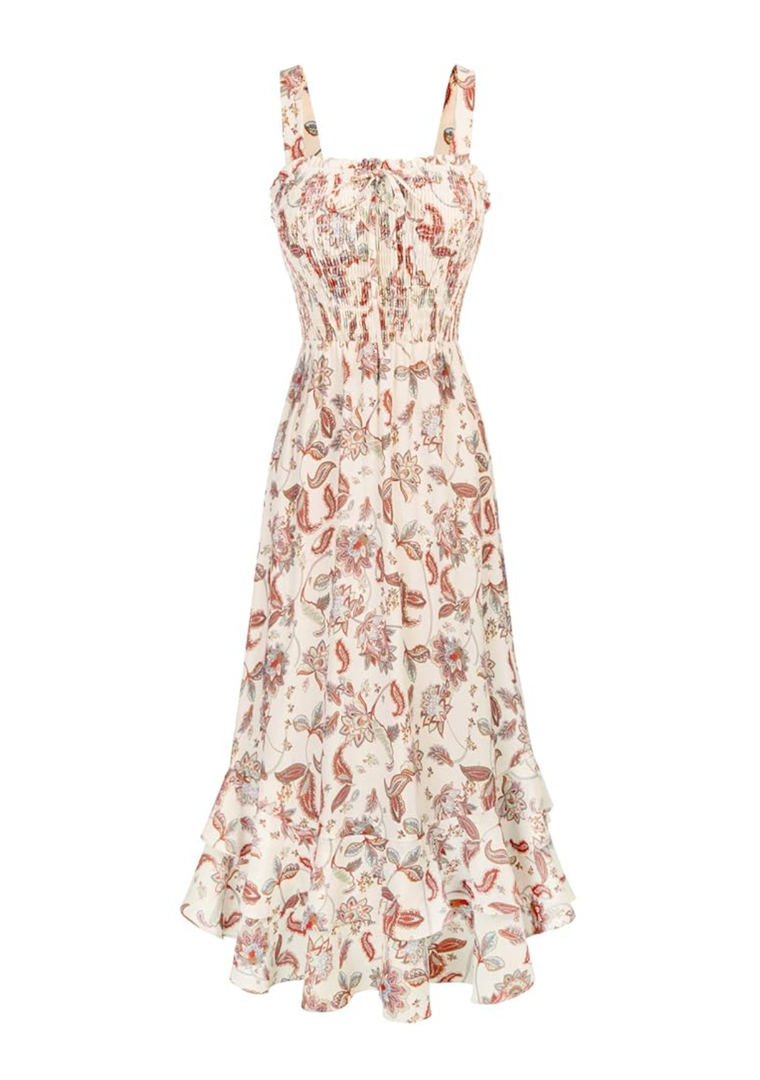 GRACE KARIN Women's 2025 Summer Floral Boho Dress Square Neck Strapped Swing A Line Sundress Beach Long Maxi Outfits, 2 XL