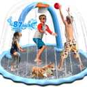 87'' Splash Pad, Non-Slip Sprinkler Mat with Basketball Hoop and Arch for Kids Outdoor Play, Shoot Game for Backyard, Inflatable Water Toys More Fun for Boys and Girls