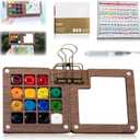 Mini Paint Palette Travel Kit - Mini Travel Watercolor Palette Set, Pocket Artist Water Color Travel Set, Pocketartist Drawing Board Paint Palette Travel Kit with Brush (Walnut-15 Grids)