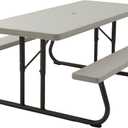 LIFETIME 6‑Foot Folding Picnic Table, Outdoor Portable Bench Seating for 8, UV‑Protected HDPE, Powder‑Coated Steel Frame, Stain‑Resistant, Folds Flat for Storage