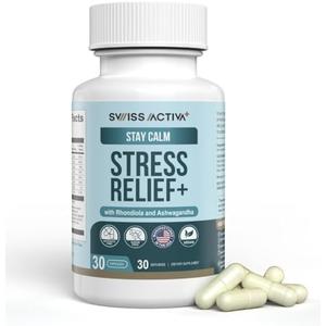 Swiss Activa+ Stress Relief & Calm Supplement for Women | Natural Herbal Support with Ashwagandha, GABA, Rhodiola & L-Theanine | Supports Relaxation & Mood Balance | 30 Days Supply
