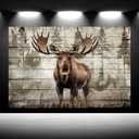 iKNOW FOTO Moose Canvas Wall Art - 16x24 Modern Rustic Wildlife Print - Majestic Elk Deer with Big Horns - Vintage Framed Artwork for Living Room, Bedroom, Cabin Decor