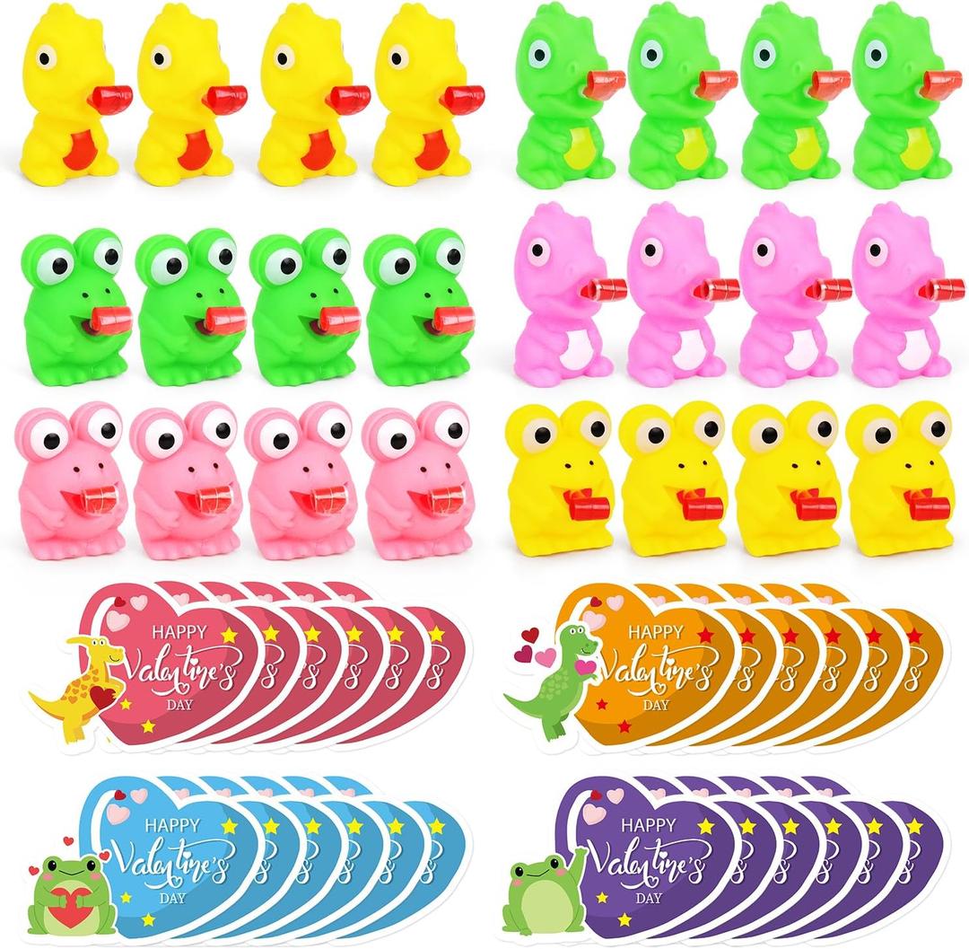 Valentines Day Gifts for Kids 24 Pack Valentines Cards with Squeeze Animals Frog Dinisaur Toys Tongue Sticking Out, Sensory Fidget Toys for Boys Girls Classroom Exchange Prizes School Party Favor
