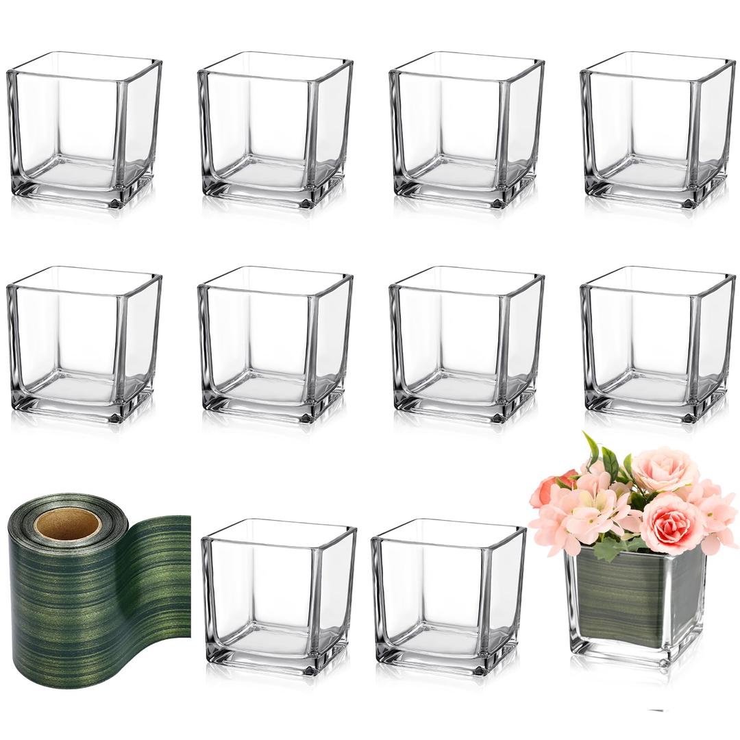 Kritkin 14 Pcs Glass Cube Vases 4 x 4 Inches for Centerpieces