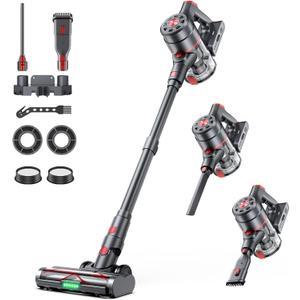 Cordless Vacuum Cleaners for Home, 60KPA 550W Dual Motor, 60 Mins Runtime, Power Detect & HEPA Filter, Touchscreen Display, Self-Standing for Pet Hair/Carpet/Car/Tile/Hardwood Floor (Black+red)