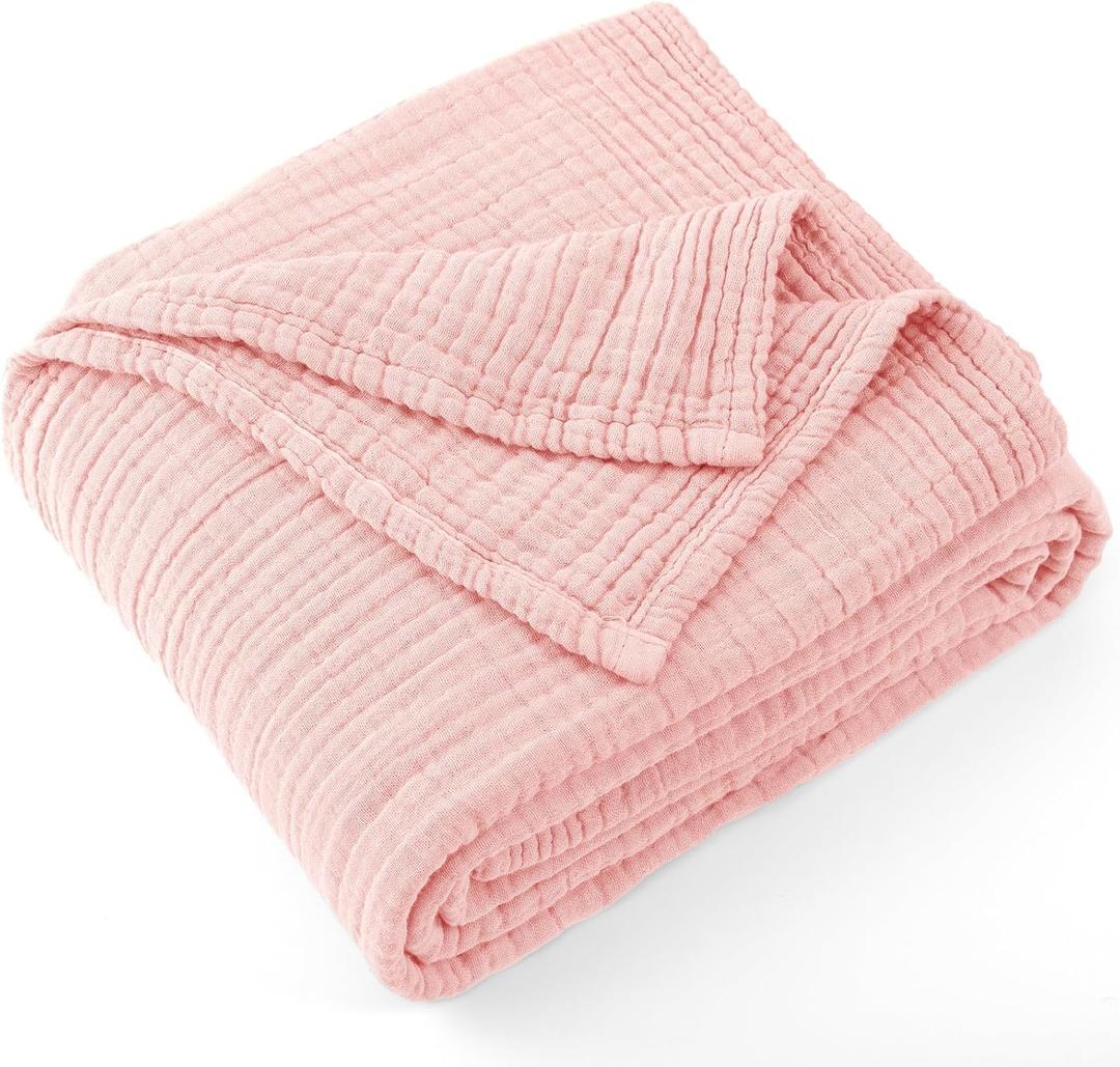 Carriediosa 100% Cotton Muslin Throw Blanket 50" X 70" Throw XL Size4-Layers Summer Gauze Throws for Bed CouchSoft Lightweight Breathable Linen Blankets Bedspread for Adults All SeasonDusty Pink