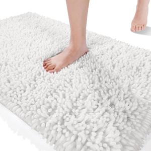 Yimobra Bathroom Rug Mat 24 x 17, Soft and Absorbent Water Non Slip Chenille Bath Rug, Machine Washble Quick Dry Bath Mat, Shower Mat Outside Shower, Bathroom Home Decor Accessories, White