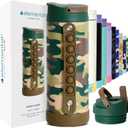 Elemental Iconic Kids Water Bottle for School - 100% Leak-Proof Insulated Water Bottles with Straw Lid & Pop-It Handle for Boys & Girls - Triple-Wall Insulated & BPA-Free, 14oz  Green Camo