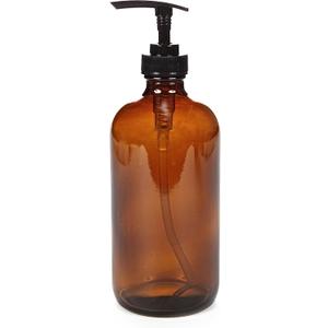 Vivaplex, Large, 16 oz, Empty, Amber Glass Bottles with Black Lotion Pumps