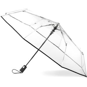 Totes Women's Ultra Clear Auto Open Compact Umbrella, Black