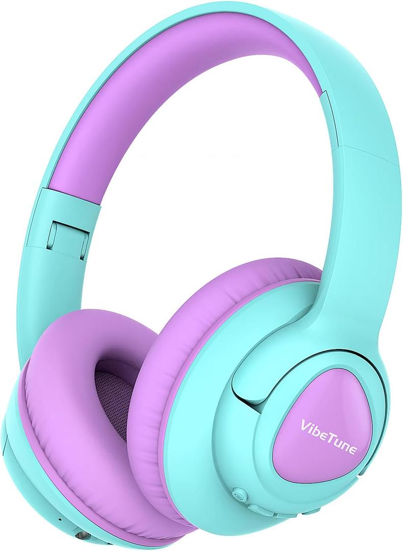VibeTune Kids Bluetooth Headphones, 60H Playtime, Volume Limited 85/94dB, Bluetooth 5.4, Type-C Fast Charging, Foldable Wireless Headphones for Kids, Toddler Headsets with HD Mic-Purple