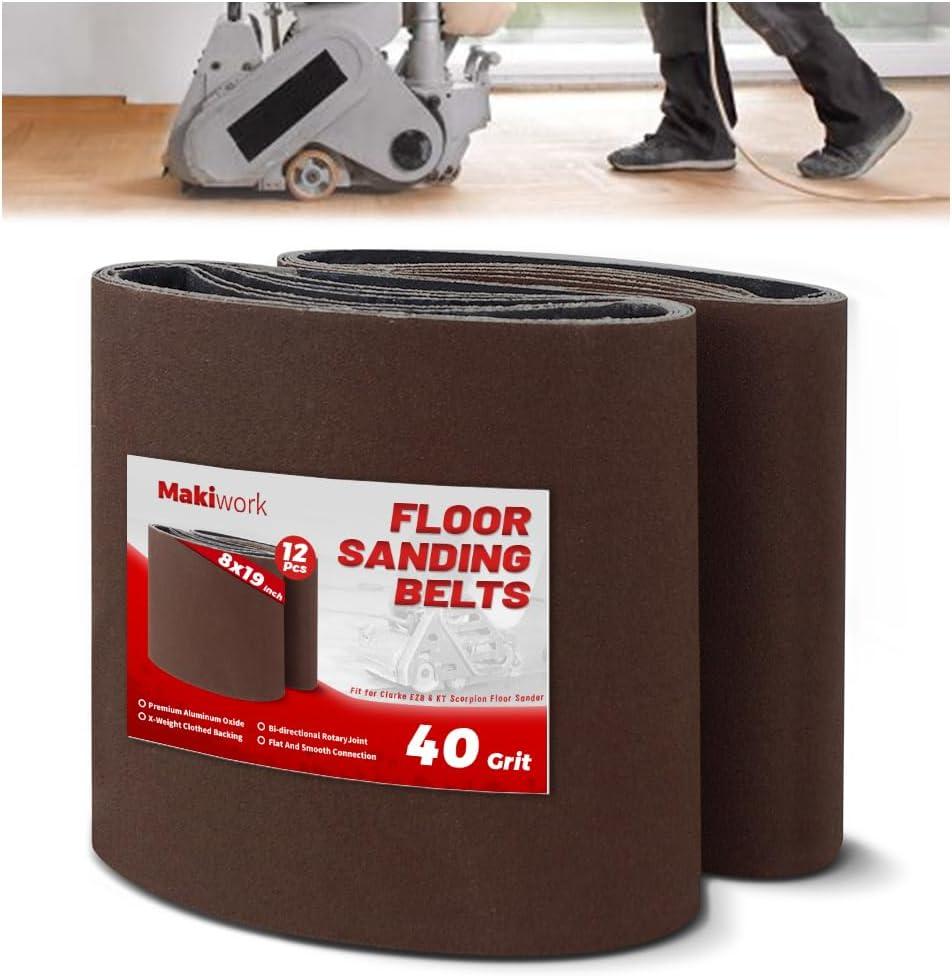 8 inch x 19 inch 40 Grit Sanding Belts, 12 Pack, EZ 8 Drum Sander Sandpaper Rolls for Woodworking and Floor Polishing, Aluminum Oxide Sander Sleeves