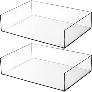 Set of 2 Acrylic File Tray, 2-Tier Stackable Paper Tray Clear Desktop File Organizer for Documents, Books, Magazine, Office, School