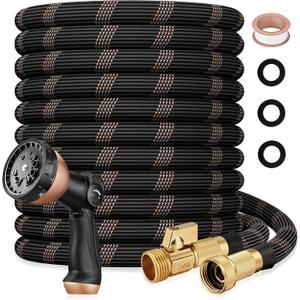 Garden Hose 50ft, 2026 Ultra Lightweight Water Hoses w/10 Function Spray Nozzle and 3/4" Brass Fittings- Durable, & Flexible Water Pipe for Yard, Lawn, Outdoor & Gardening(Black Rose gold)