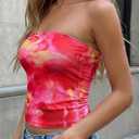PRETTYGARDEN Tube Tops for Women 2026 Summer Spring Floral Strapless Going Out Tops Y2K Mesh Cute Beach Vacation Clothes (Red, XXL)
