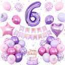 6th Pink Purple Birthday Decorations,Pink Purple 6th Birthday Balloons for Girls Lavender Party Decor Banner Number 6 Balloons Cake Topper Butterfly Party Decorations for 6 Year Old Girls