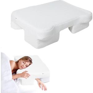 Side Sleeper Pillow with Arm Hole, Contour Memory Foam Pillow, Ergonomic Design for Side Sleeper for Neck and Shoulder Pain Relief - White