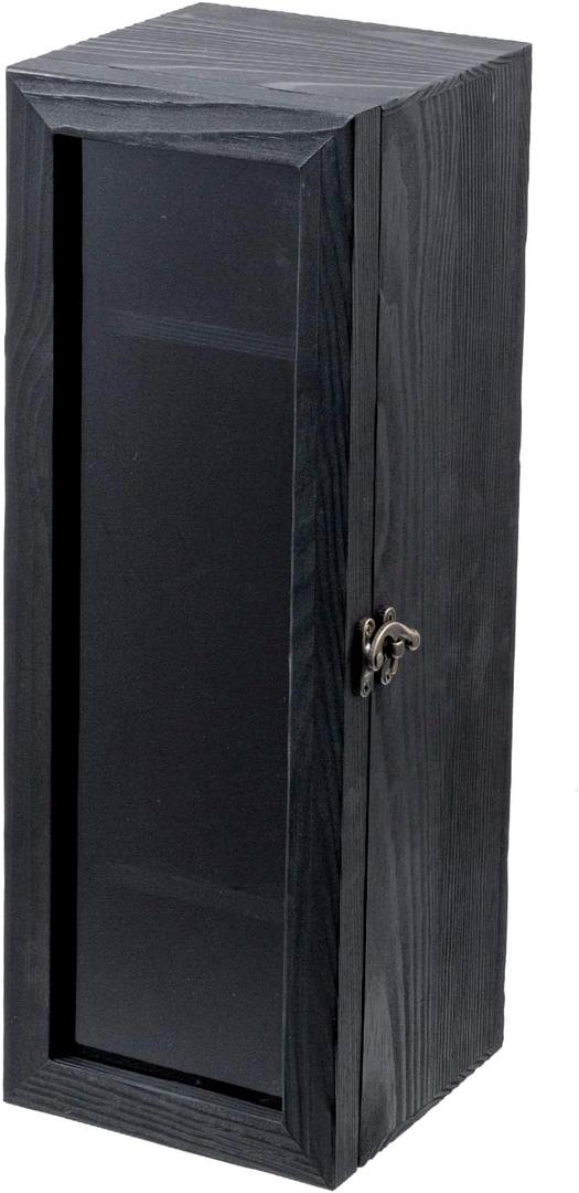 MyGift Vintage Black Solid Wood Single Wine Bottle Gift Box, Decorative Wine Collector Storage Case with Translucent Acrylic Window and Metal Latch Closure, 14 W x 5 D x 5 H (in inches)