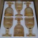 Vintage Wine Glasses Set of 6, 11 Ounces Colored Glass Water Goblets, Colorful Unique Embossed Pattern High Clear Stemmed Glassware Wedding Party Bar Glass Drinking Cups Vertical Line Gold Amber