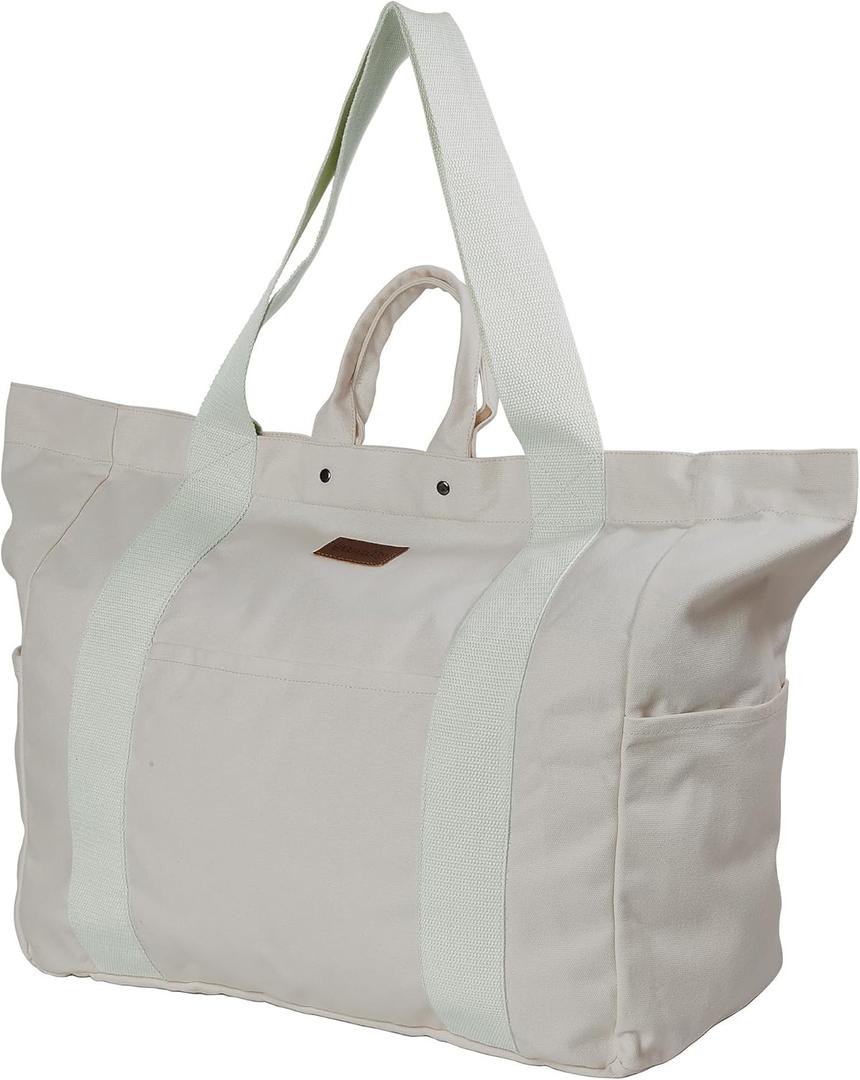 Stenffy Large Heavy Duty Canvas Tote Bag, Everything Bag, with 26 Inch Zipper, Reusable, Suitable for DIY, Natural Cotton. (Grey)