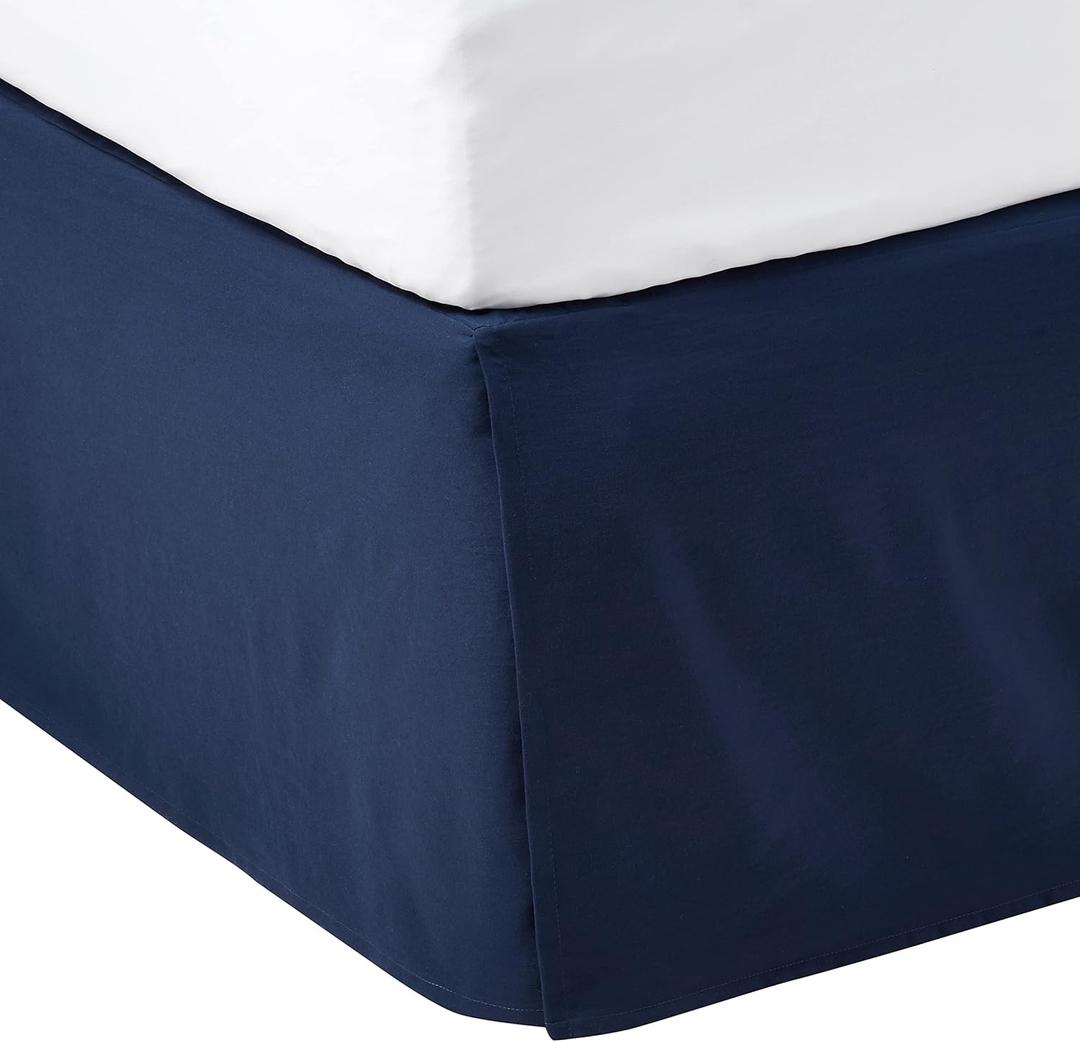 Amazon Basics Lightweight Pleated Dust Ruffle Bed Skirt, Fade Resistant, Wrinkle Resistant, Twin, Navy Blue