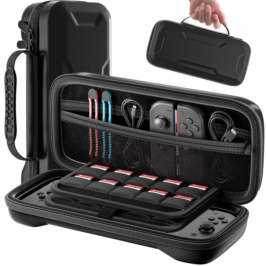 KCKTR Nintendo Switch 2 Carrying Case (2025), Hard Shell Protective Travel Portable Pouch Holds 24 game cartridges, with Game Card Slots & Inner Pocket for Accessories, Black