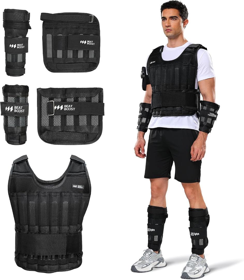 Adjustable 60 lb Weighted Vest Set with Ankle Weights for Men Women BeatBoost Weight Vest Kit for Walking Strength Training Running Workout