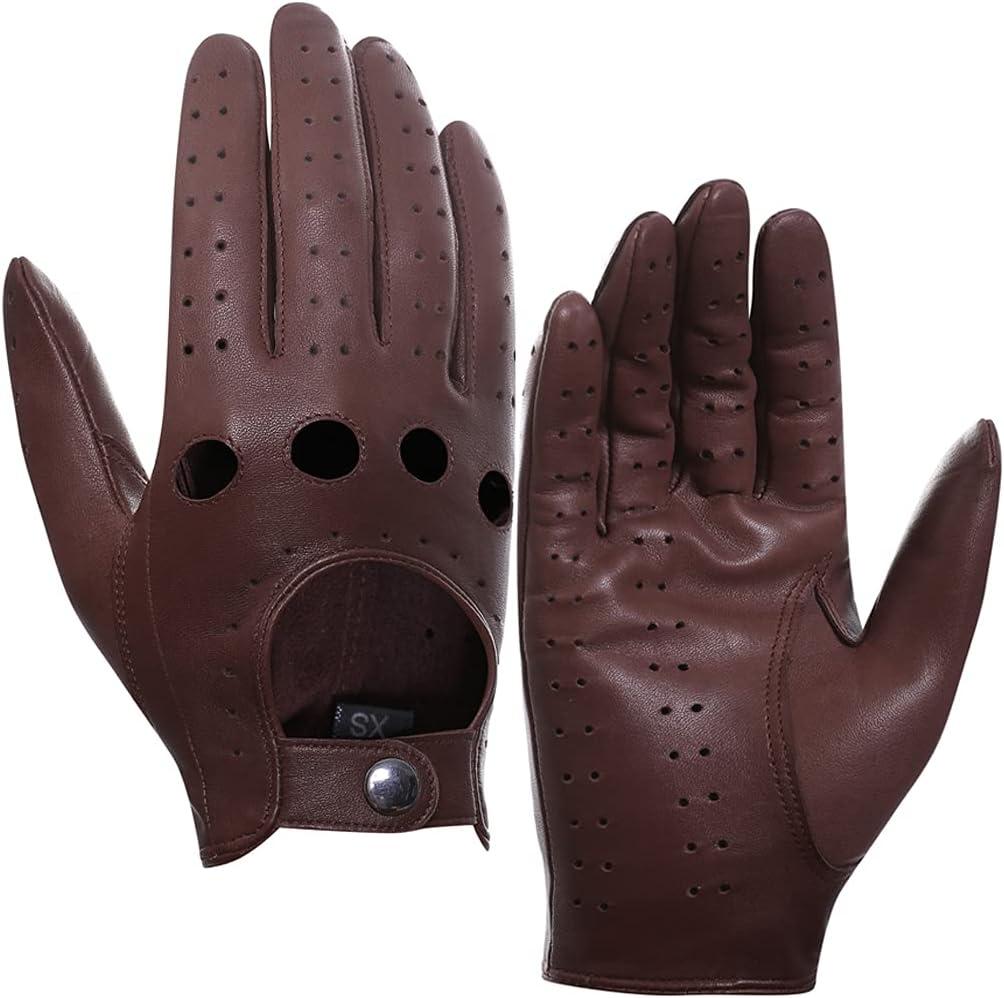 Harssidanzar Mens Lambskin Leather Driving Gloves GM026 (Large(9-9.5"), Saddle)