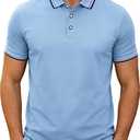 Men's Golf Polo Shirts Short Sleeve Striped Casual Polo Shirts for Men Dry Fit Tennis T-Shirt Tops (Blue, L)