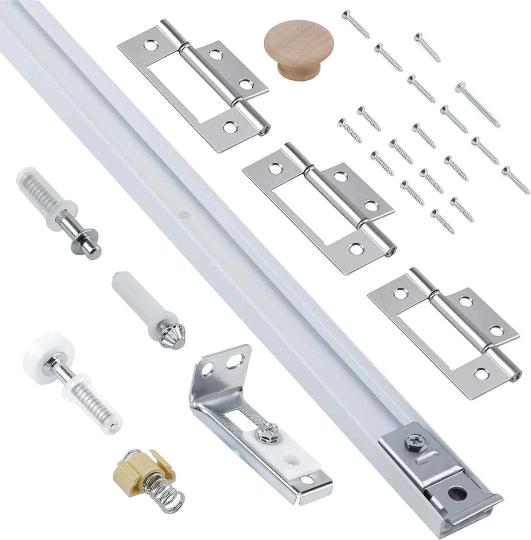 Bifold Door Hardware Kit with 36-Inch One-Piece Track, Bi-fold Closet Door Track Kit Bifold Closet Door Hardware Kit Folding Door Hardware Repair Replacement Tool Kit