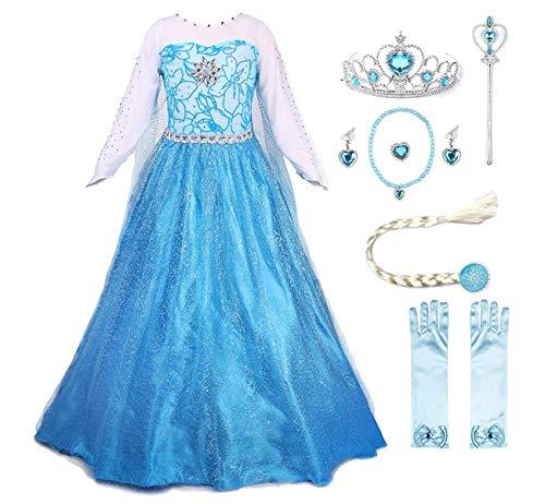 JerrisApparel Princess Dress Queen Costume Cosplay Dress Up with Accessories (5-6 , Blue with Accessories)