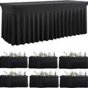 Outpain Black Spandex Tablecloth for 8 Foot Rectangle Tables, 6 Pack Black Wrinkle Free Fitted Table Cloths 8ft Stretchy Banquet Table Clothes Cover Desk Skirt for Birthday Wedding Parties Baby Shower