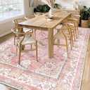 Pink Rug 6'x9' Area Rugs,Boho Washable Rug for Living Room Bedroom Dining Room,Large Vintage Bohemian Distressed Oriental Carpet Non Slip,Blush Floral Flowers