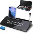 SELEAD Desktop Glass Whiteboard with Organizer, Markers, Eraser - Dry Erase Board Computer Pad Keyboard Stand with Drawer and Holder for Home, School, Office - Black (Black-basic Style)