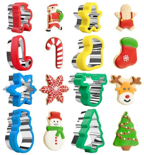 Christmas Cookie Cutters 8-Pc, Holiday Biscuit Cutters with Comfort Grip, Baking Cutter Molds, Holiday Decorative Party Supplies (Christmas-8Pcs)
