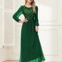 Women's Sequin Evening Dresses Long Sleeves Crewneck Floor Length Chiffon Formal Ball Gowns Dress (XL)