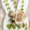 Rustic Easter Bunny Wooden Table Decor with Flowers, Farmhouse White Rabbit Happy Easter Centerpiece Sign, Antique Wood Spring Party Tabletop Decoration, Cute Holiday Gift