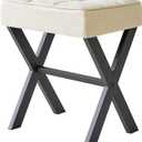 IBUYKE Square Makeup Stool with X-Leg Foot Rest, Linen Footrest, Ottoman Seat, Multi-Use as Small Side Table, for Bedroom, Living Room, Linen LG-70Y