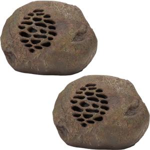 Alpine Corporation 9" Tall Solar Bluetooth Rock Speaker, Weather-Resistant High Fidelity Outdoor Audio System with 50 Foot Range, Brown - Set of 2