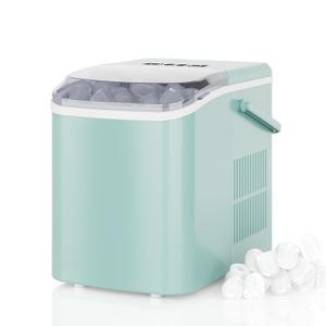DUMOS Countertop Ice Maker with Handle, 26lbs/24H, Makes 9 Bullet Cubes in 6 Mins, Auto-Cleaning, Portable Ice Machine for Home Kitchen RV Camping, Green