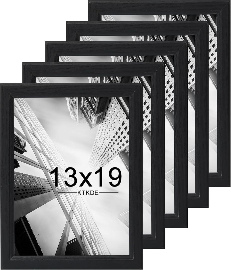 KTKDE 13x19 Picture Frame Set of 5,Black Wooded frames, Vertical & Horizontal Wall Hanging for Wall Display,Studio Gallery Photo Frame for Photos, Posters & Art Prints