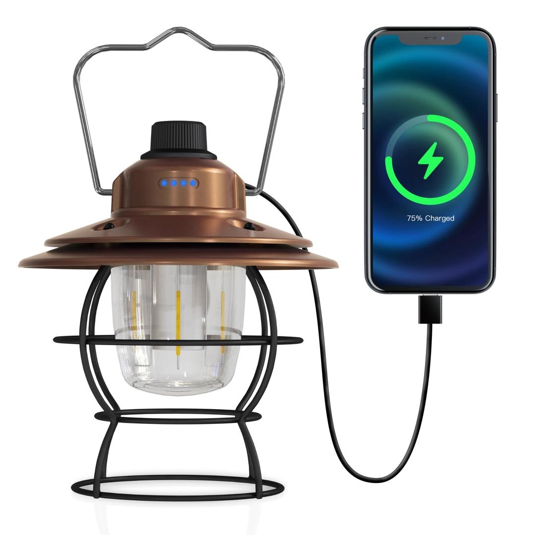Fieldspark LED Camping Lantern Rechargeable Dimmable, Portable Vintage Outdoor Lantern 2700-6500K Waterproof, Hanging Retro Lamp Indoor Outdoor for Garden, Hiking, Emergency, Black